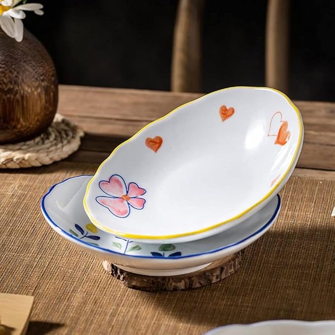 HEXEH Salad Plate 6 inch Ceramic Dessert Dishes Soy Sauce Dipping Plates Snack Fruit Appetizer Side Dishes Serving Dish Japanese Style Dinnerware Set (2pack) Plastic Plate (Color : A)