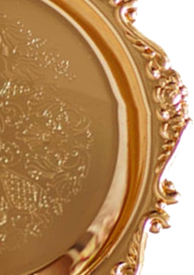 Round Fruit Plate, Metal Food Serving Tray Vintage Round Fruits Serving Platter Plates, Fruit Tray Dessert Cake Decorative Disk for Cakes, Desserts, and Baked Goods Wedding Party(Golden)