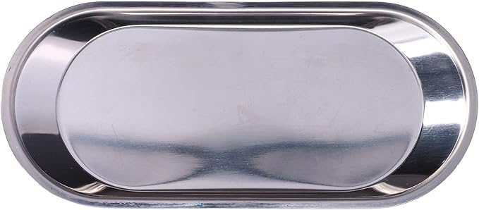Stainless Steel Serving Tray, Oval Platter, Mini Thickened Stainless Steel Trays for Food Metal Serving Tray with Smooth Lines for Storage and Organization (S)