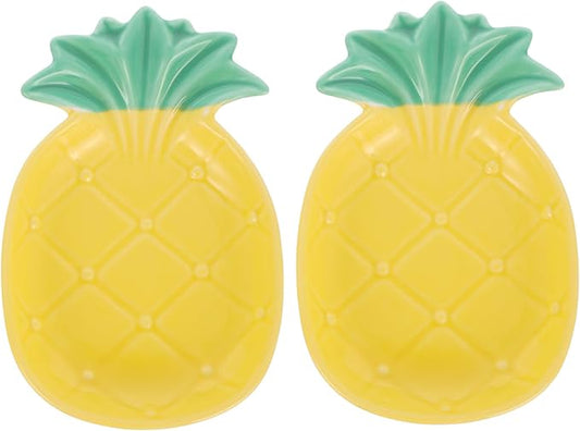 PRETYZOOM 2pcs Pineapple Shaped Ceramic Sauce Dish Set Multifunctional Dipping Plates for Appetizers and Seasoning Kitchen Use
