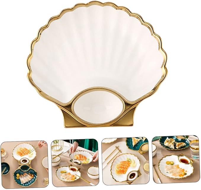 1pc Ceramic Dumpling Serving Plate Sauce Creative Shell-shaped Design for Appetizers Sushi and Snacks Easy to Clean and Versatile Dipping Dish Pure White