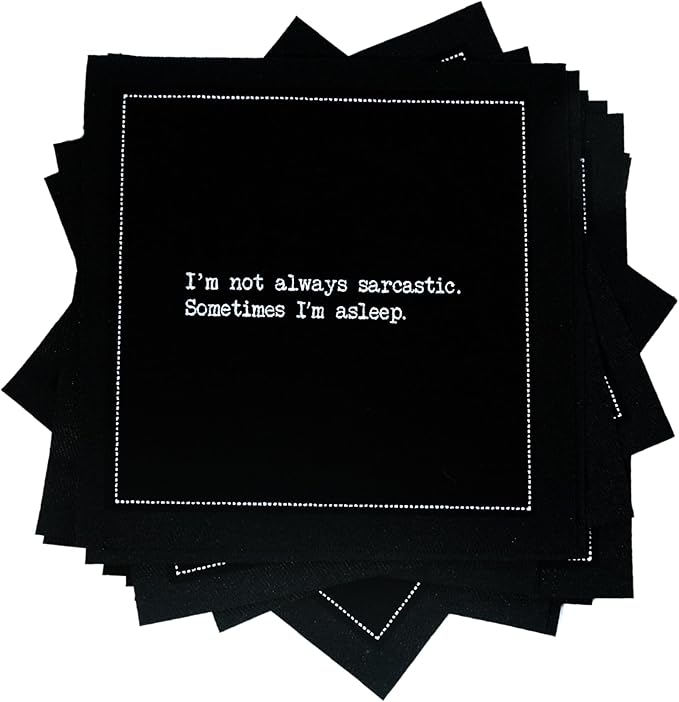 Five Star Funny Snarky Quotes | Black Cotton Cocktail Napkins | 50 Luxury Disposable Beverage Napkins with Witty Bar Quotes | Drink Napkins for Parties, Bars, Weddings & Game Nights