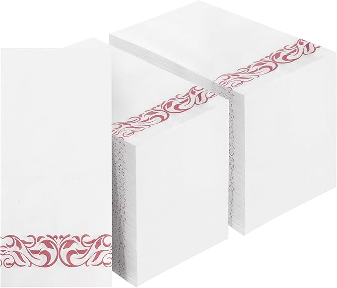 BESTVIP 200 Pack Disposable Paper Napkins,3-Ply Dinner Napkins with Rose Gold Trim for Guests,Bathroom Paper Hand Towels Soft and Absorbent,Perfect for Christmas,Kitchen,Dinner,Party,Wedding or Event