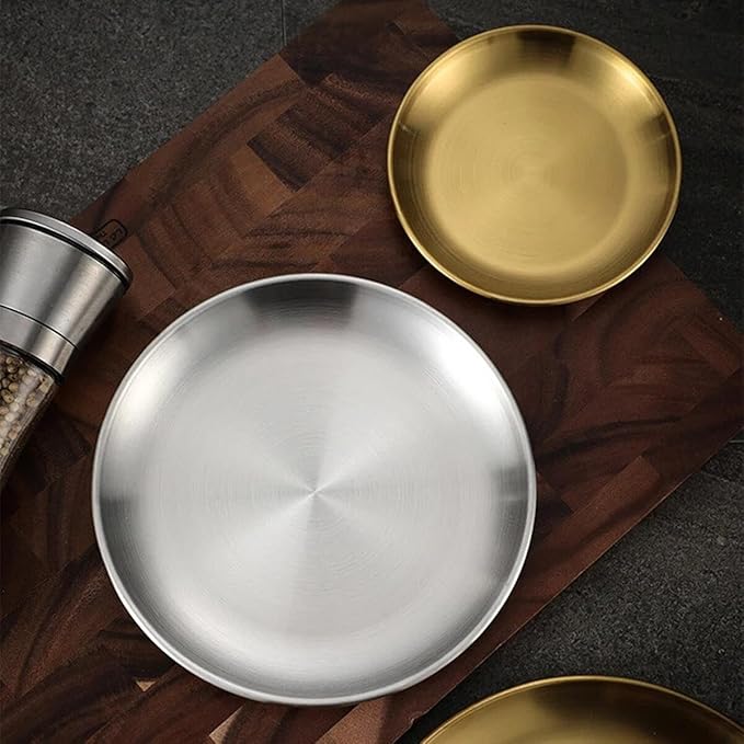 Stainless Round Serving Trays, Silver Decorative Storage Tray for Restaurant, Kitchen, Food, Coffee Table, 5.51×3.54×0.59in