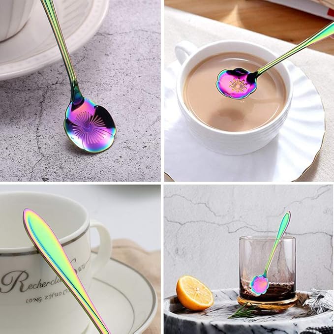 Stainless Steel Tableware Creative Flower Coffee, Sugar, Stir, Mixing, Stir Bar, Tea, Ice Tea Spoon Set of 4 (Gold - 4)
