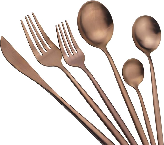 Matte Copper Silverware Set, Uniturcky Satin Finish 20-Piece 18/10 Stainless Steel Flatware Set Knife Fork Spoon, Tableware Cutlery Sets Service For 4,Utensils For Kitchens Camping And Party