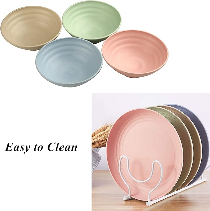 WANBY Lightweight Wheat Straw Cereal Bowls Unbreakable Dinner Dishes Bowl Set Dishwasher & Microwave Safe (4 Pack 34Oz)
