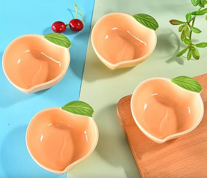 4pcs Ceramic Appetizer Plates Peach Shape Side Dishes Seasoning Plates