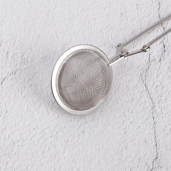 Silver Snap Ball Tea Strainer with Handle,Tea Strainer Ball Stainless Steel Tea Infuser Filter for Loose Leaf Tea Spices Seasonings Kitchen and Dining (Large)