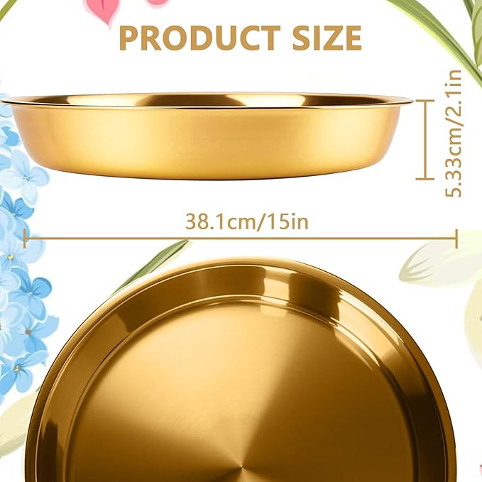 Gold Round Serving Tray, 15", 3 Pack