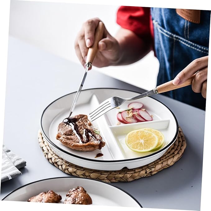 Ceramic Divided Plate with Compartments Black Rim Multifunctional Food Dish for Elderly and Home Use Microwave Dishwasher Safe Portion Plate for Appetizers Desserts Sandwiches and