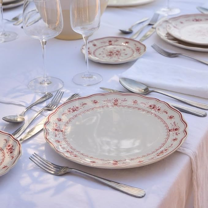 Costa Nova Ceramic Stoneware 7'' Appetizer Plate - Vila Collection, White-Red | Microwave & Dishwasher Safe Dinnerware | Food Safe Glazing | Restaurant Quality Tableware