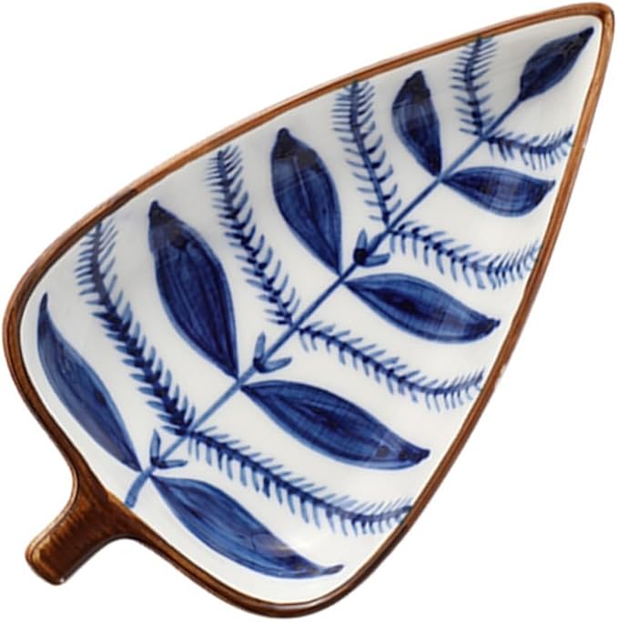 Cabilock Creative Japanese Hand-Painted Ceramic Snack Dish Leaf-Shaped Sauce and Seasoning Plate for Appetizers and Desserts for Home Use and Entertaining