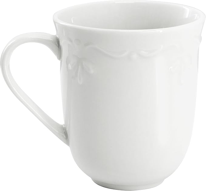 Elama Henryi 16 Piece Embossed Rim Detail Porcelain White Dinnerware Set, Tableware Set, Serveware (16 Piece)