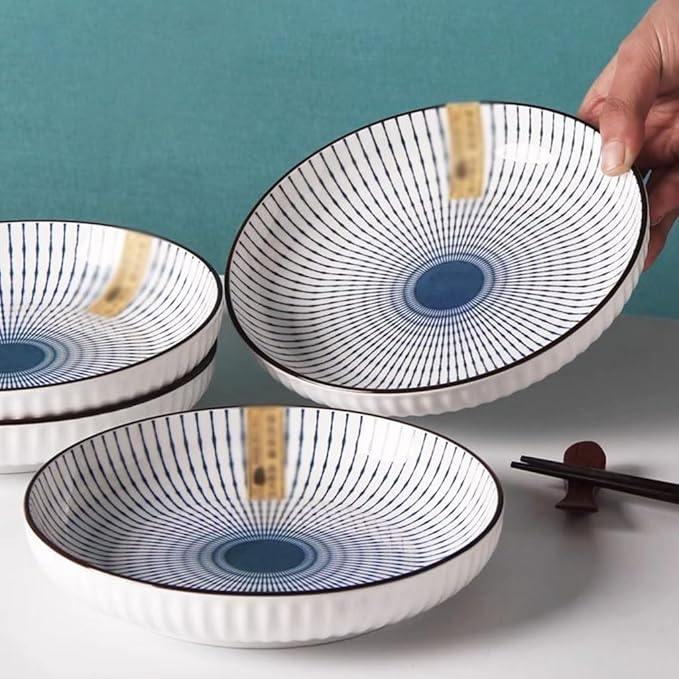 SONGCHAO Party Supplies Chinese Ceramic Plate 4pcs Household Dish Plate Creative Underglaze Color Dish Plate Dinner Plate Combination Set Party Plates (Color : 7inch)