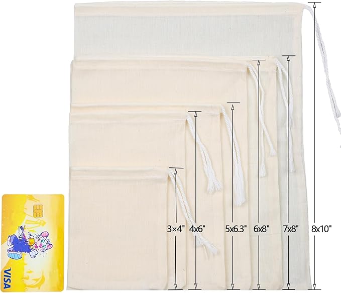 10Pcs Reusable Tea Filter Bag, Soup, Bone Broth Brew, Spice, Muslin Strainer, Natural Unbleached Cotton Cheesecloth Bags for Cold Brew Coffee (4x6inch)
