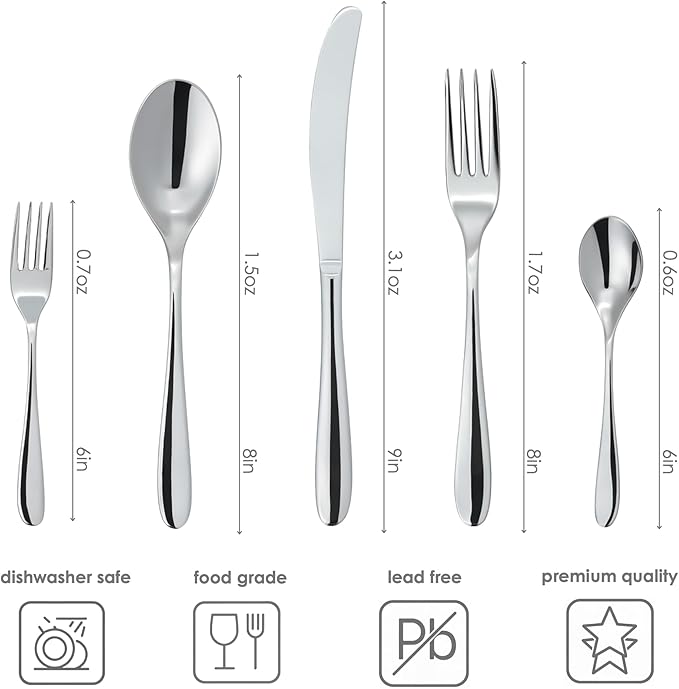 Windsor Silverware Set, 30 Piece Silver Flatware Premium Polished Stainless Steel, Service for 6, for Kitchen, Home, Wedding, Party, Mirror Polished Dishwasher Safe