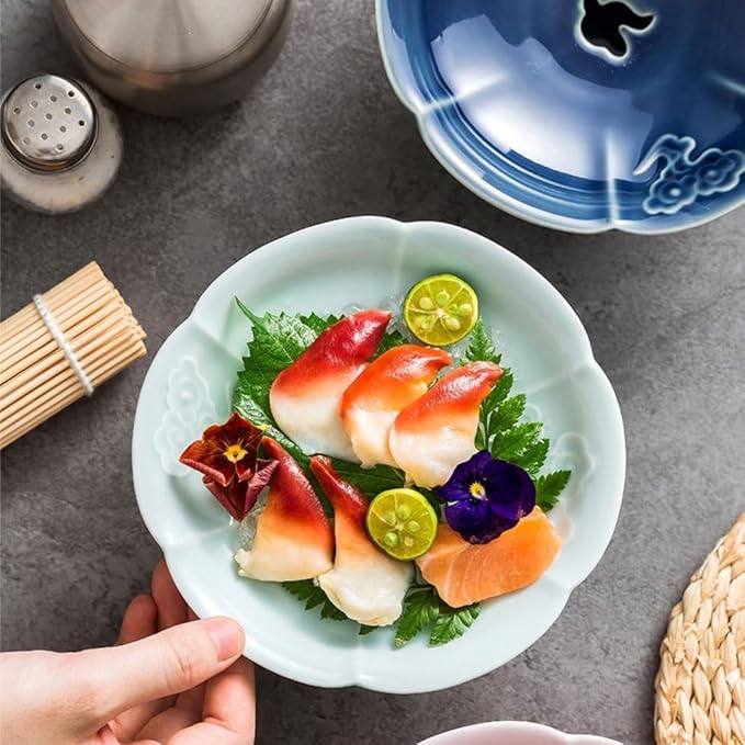 Dinner Plates Set Sashimi Plate Dry Ice Plate Japanese Creative Tableware Display Plate Ceramic Japanese Food Presentation Fish Plate Kitchen Salad Bowl(A)