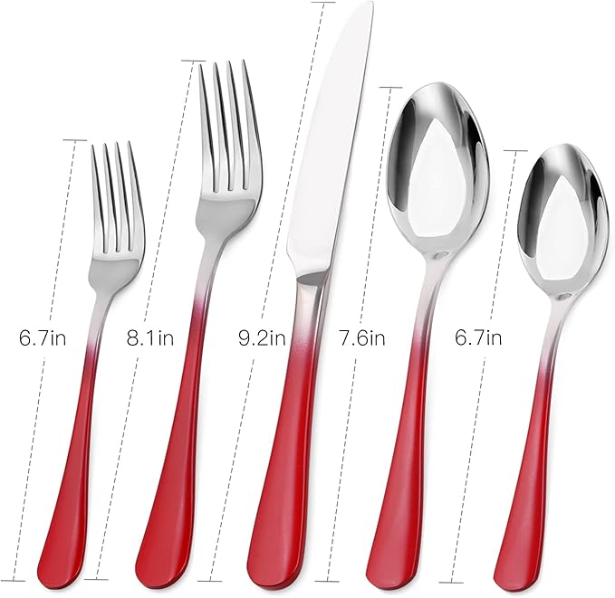 Silverware Set, Bysta 20-Piece Stainless Steel Flatware Set, Kitchen Utensil Set Service for 4, Tableware Cutlery Set for Home and Restaurant, Mirror Polished, Dishwasher Safe (Gradient Red)