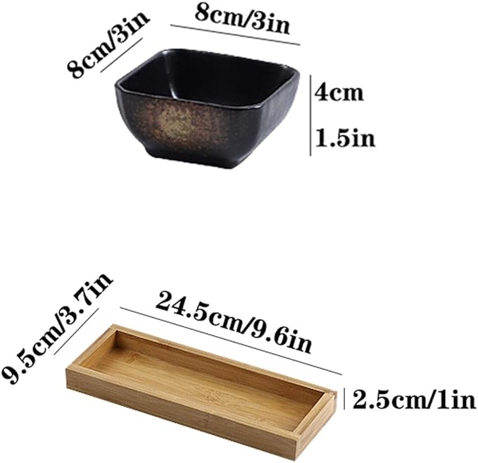 Sauce Dipping Saucer Sauce Dipping Bowls 3.3 Oz Soy Sauce Dipping Bowls Side Dish Plates for Snack Sushi Fruit Appetizer Dessert Ceramic Dip/Dipping Bowls Set Of 3 with Bamboo Tray Soy Sauce Bowls Di