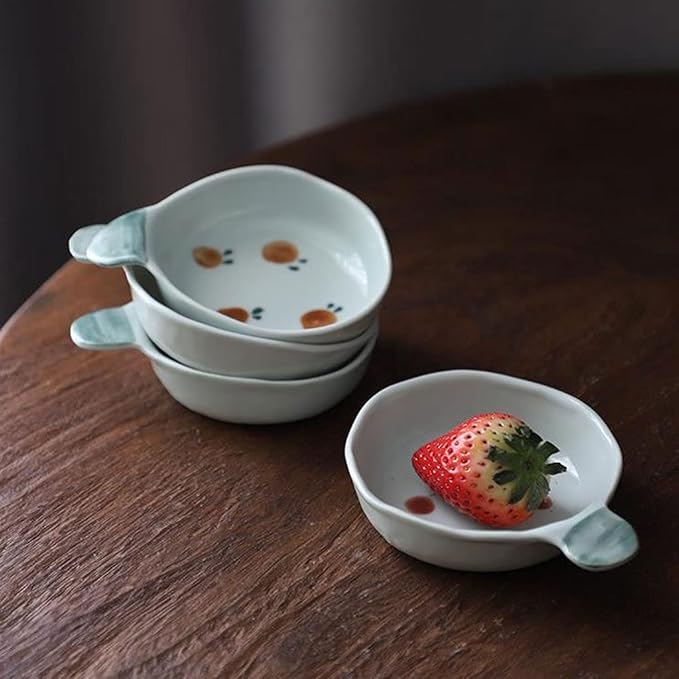 Dipping Sauce Dish Dipping Bowl Appetizer Plates Japanese Style Sauce Dishes Ceramic Hand Painted Seasoning Dishes with Short Handle Vinegar Ketchup Dipping Bowls Mini Appetizer Sushi Serving Dishes D