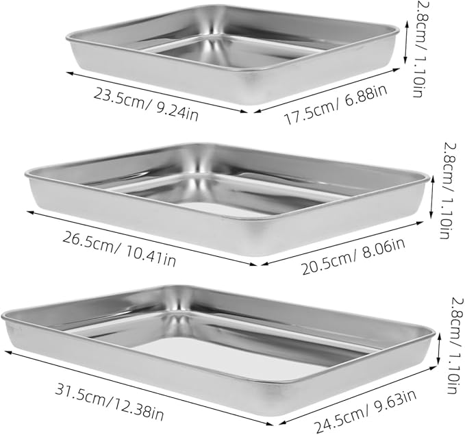3pcs Oven Steel Plate for Baking Stainless Steel Baking Pan Serving Trays Bbq Platter Grill Platter