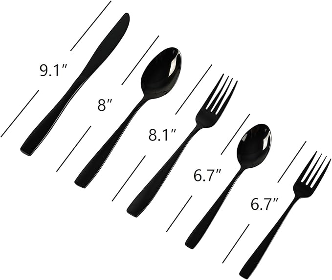 Black Flatware Set, 60-Piece Stainless Steel Silverware Cutlery Set for 12