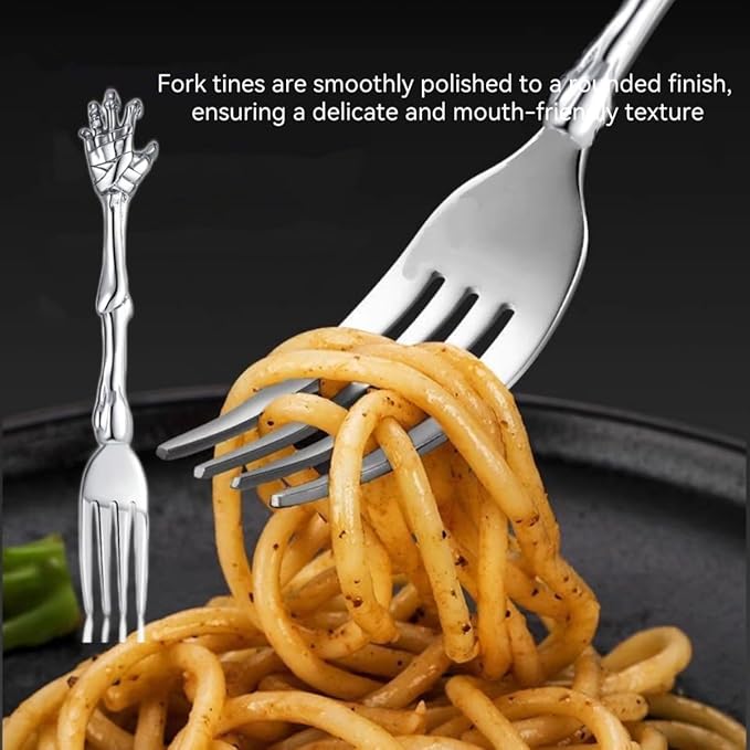 Stainless Steel Flatware Tableware Modern Look Great Gifts For Halloween Easter and Christmas (Silver, SKELETON HAND)
