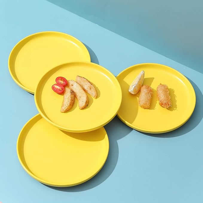 Matte Ceramic Appetizer Plates 6 Inch,Small Mini Dessert Plates Set of 4,Microwave and Oven Safe Snack,Bread,Butter Dessert,Pie,Cake Plates Cat Dishes(6 inch, Yellow)