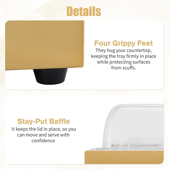 Ice Food Serving Display Tray, 3L 2 Pan Spice Display Salad Dressing Cooler Food Dishes Display Plate Case w/Clear Roll Top Cover for Outdoor Buffets Parties & Restaurant (Gold)
