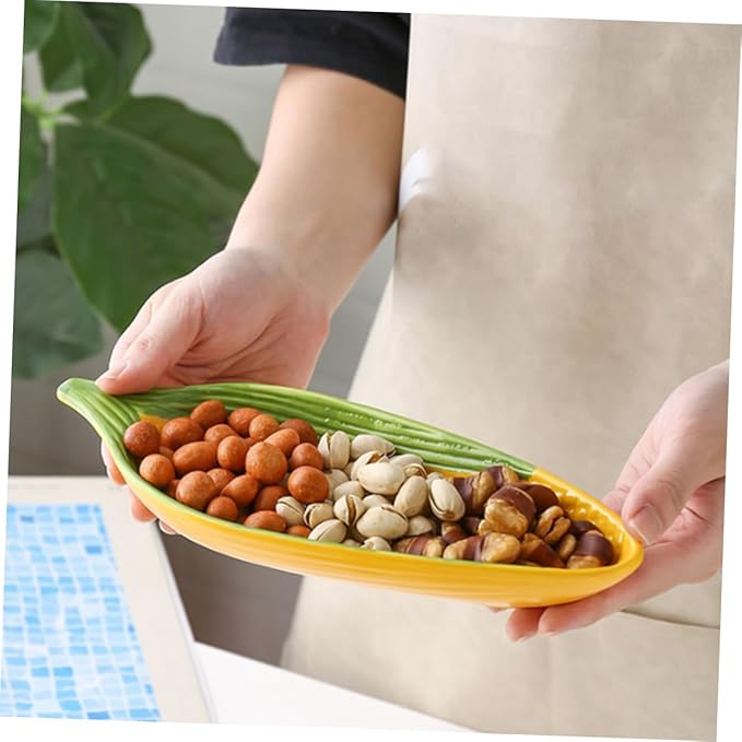 Zerodeko Handpainted Ceramic Corn Plates with Shape for Snacks Appetizers and Desserts Serving Trays with Non-Slip Bottom Microwave and Dishwasher Safe