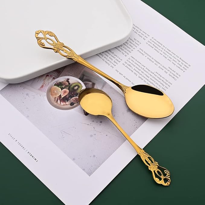 Gold Flatware Set For 4, 20 Pieces 18/0 Stainless Steel Silverware Set, Cutlery Utensils Set Include Knives/Forks/Spoons, Antique Baroque Style & Luxury Mirror Polished