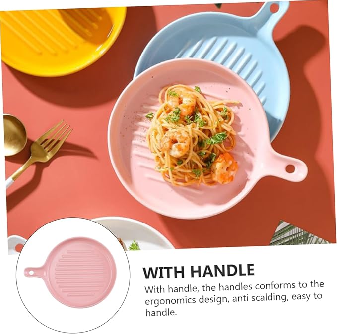 PRETYZOOM Ceramic Baking Dish with Handle Oven Safe Dinner Plate for Western Cuisine 10-inch Food Serving Plate Scratch Resistant Tableware for Home and Restaurant Use