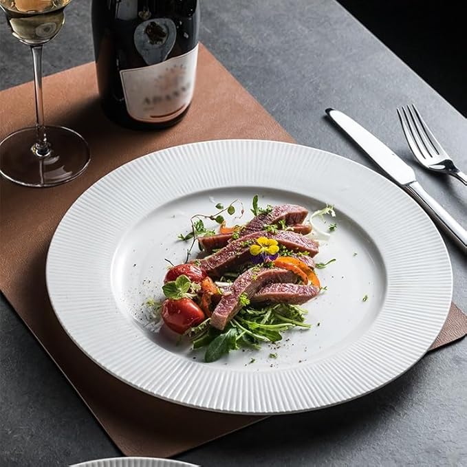 Modern Large Dinner Plates 7-inch Ceramic White Simple Creative Embossed Striped Appetizer Plate Restaurant Steak Dessert Tableware Stackable Dinner Plates