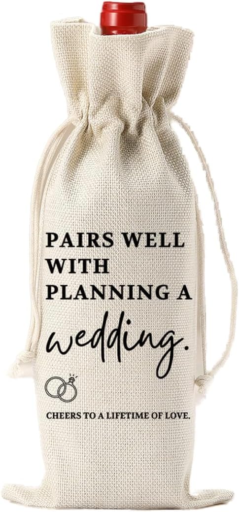 Wedding Planning Gifts, Pairs Well With Getting Engaged, Engagement Wine Bag, Bridal Shower Gift, Burlap Bottle Bags With Drawstring for Wedding Reception Event Party Dinner Bachelorette Party