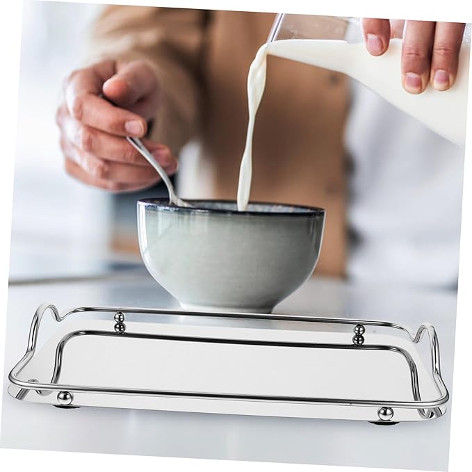 Portable Stainless Steel Tray Rectangular Serving Dish Handles for Fast Food Cafeteria and Daily Use