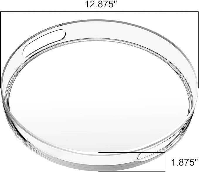 Amazing Abby - Sultana - 2-Pack Acrylic Vanity Tray (12" Dia.), Plastic Bathroom Countertop Organizer, Round Coffee Table Tray, Clear Dish for Home Decor, Great for Makeup, Perfume, Jewelry, and More