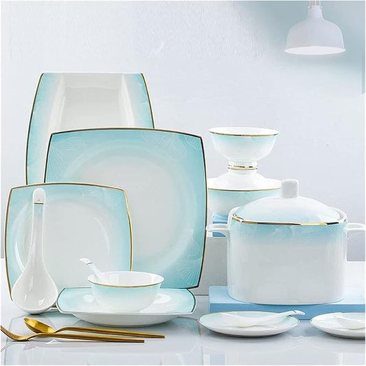 Dinnerware Sets - Luxury Gift Dishes Service Set, 56/60PCS Ceramic Dinnerware Set Bone China Tableware Dishes Plates Ceramic Combination Dinner Service Set Diner Set Porcelaine (60 Pieces)