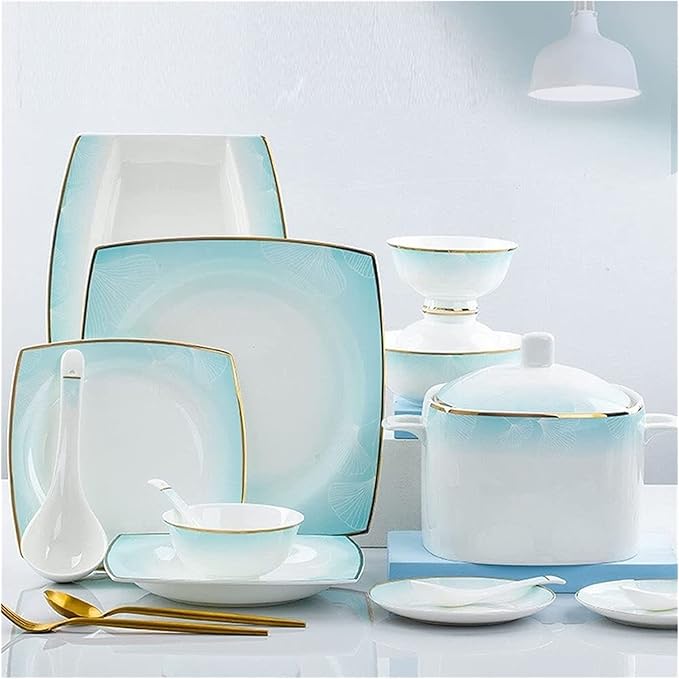 Dinnerware Sets - Luxury Dishes Service Set, 56/60Pcs Ceramic Dinnerware Set Bone China Tableware Dishes Plates Ceramic Combination Dinner Service Set Diner Set,60 Pieces