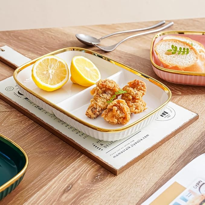 Porcelain Healthy Eating Plate, Ceramic 2 Compartment Divided Plates, Portion Control Plates for Adults Weight Loss, Length: 23.8cm/9.37 inch