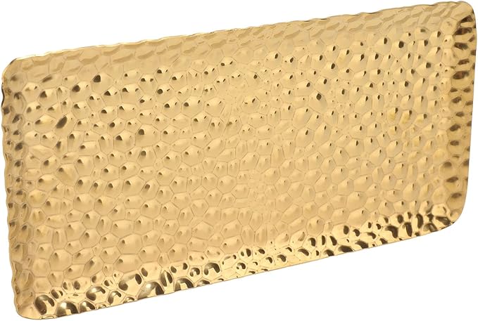 Hammered Tray Exquisite Odorless Stainless Steel Serving Tray for Living Room Bedroom Kitchen Bathroom Decor and Organization 19 5X9 5Cm Silver (Gold)