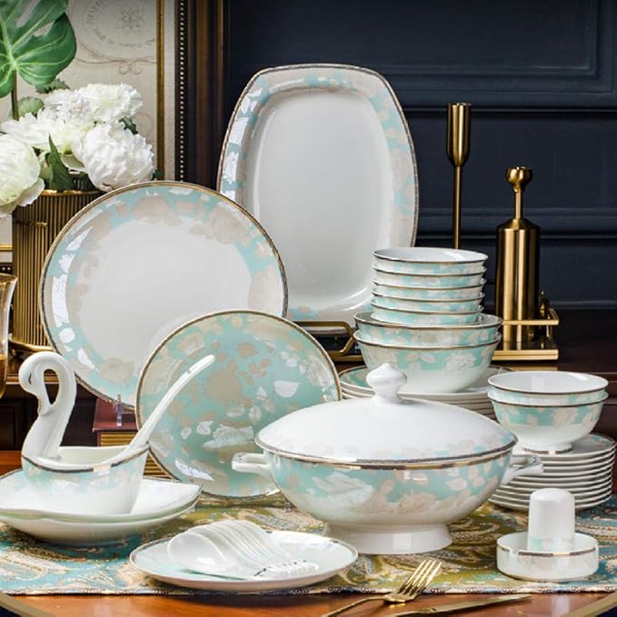 Jingdezhen Ceramic Dinner Kitchen Tableware Plate Dish Bowl Dinnerware Set Kitchen Tableware Ceramics Dinnerware Set-White