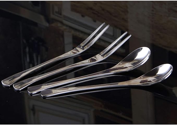 VANRA 5in 4-Piece Flatware Set - Silver Stainless Steel - 2 Forks and 2 Spoons - Salad, Teaspoon, Cocktail, Coffee, Serving, Appetizer