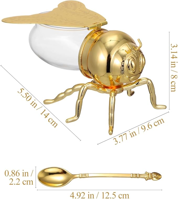 Cabilock Metal Honey Bee Sugar Salt Jar with Spoon European Style Condiment Container with Lid for Kitchen Countertop Spice Storage 5 5 Inch X 3 8 Inch