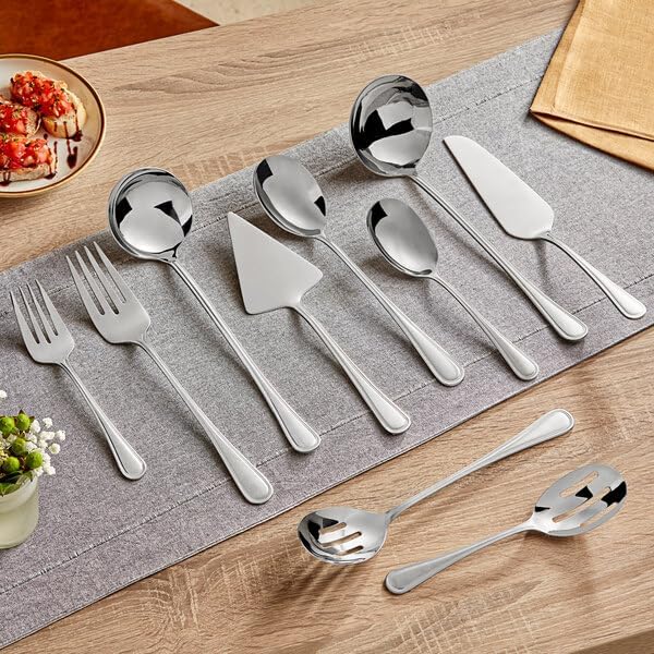 Edgeworth 10-Piece Serving Utensil Set, 18/8 Stainless Steel, Mirror-Polished, Extra Heavy Weight, Silver, 8.5-11.5 Inches, with Spoons, Forks, Ladles and Cake Servers