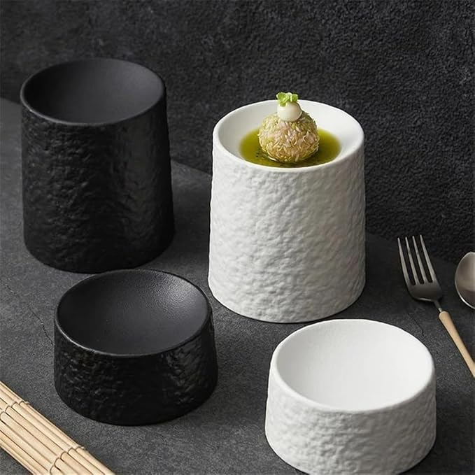 Appetizer Plates Retro Ceramic Cylindrical Dessert Plate Sushi Plate Appetizer Plate Restaurant for Condiment(Black)
