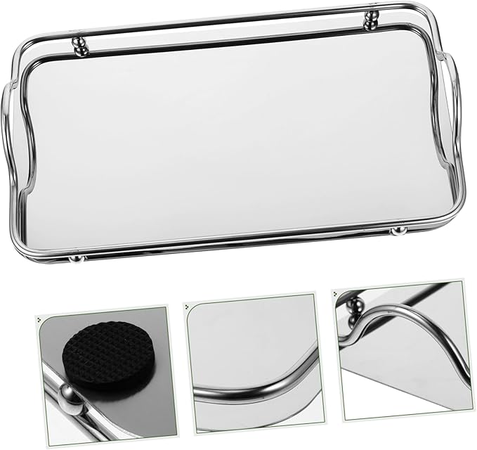 Portable Stainless Steel Tray Rectangular Serving Dish Handles for Fast Food Cafeteria and Daily Use