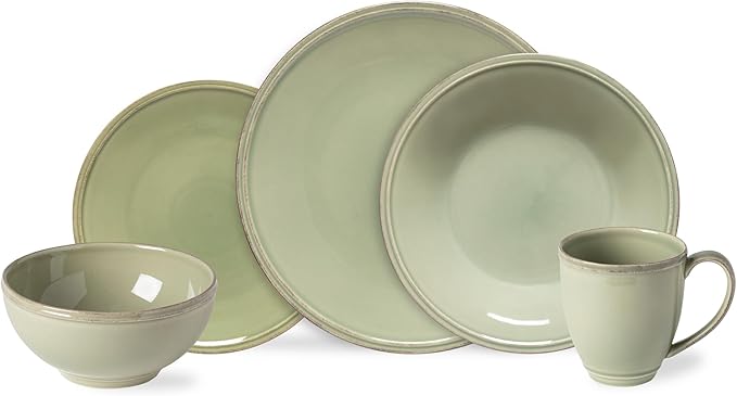 Costa Nova Ceramic Stoneware 5-Piece Place Setting Service for 1 - Friso Collection, Sage Green | Microwave & Dishwasher Safe Dinnerware Set | Food Safe Glazing | Restaurant Quality Tableware