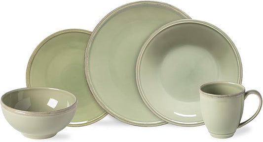 Costa Nova Ceramic Stoneware 5-Piece Place Setting Service for 1 - Friso Collection, Sage Green | Microwave & Dishwasher Safe Dinnerware Set | Food Safe Glazing | Restaurant Quality Tableware