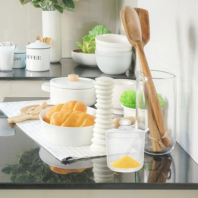 PRETYZOOM Acrylic Clear Sugar Bowl with Lid and Spoon, 330ml Sugar Storage Jar, Coffee Bar Accessories